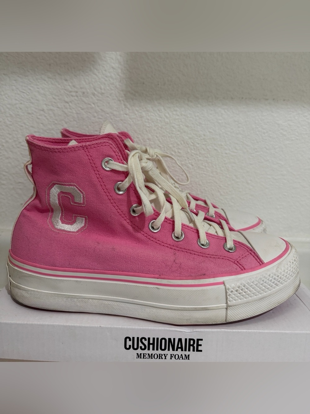 Pink High-Top Canvas Sneakers with Letter Patch